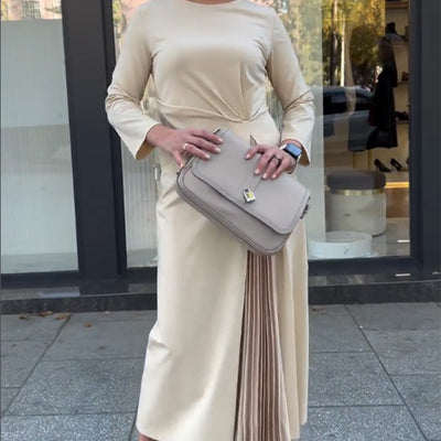 Mona - Elegant Pleated Front Maxi Dress