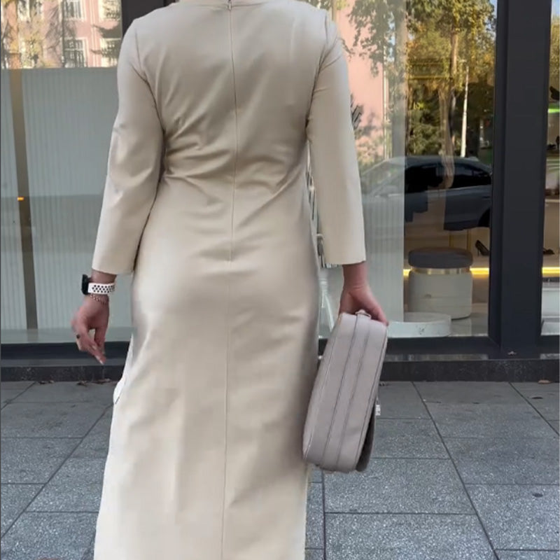 Mona - Elegant Pleated Front Maxi Dress