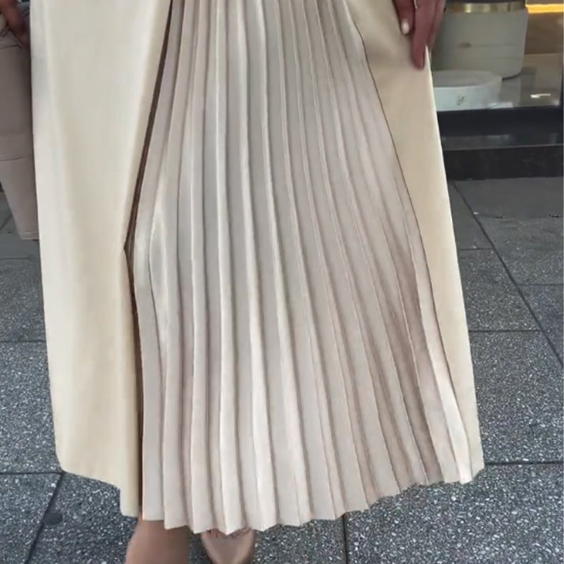 Mona - Elegant Pleated Front Maxi Dress