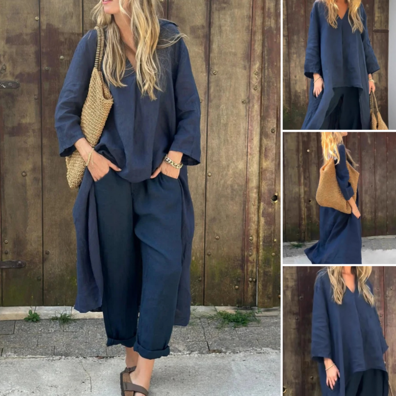 Asherina - Loose V-Neck 2-Piece Set