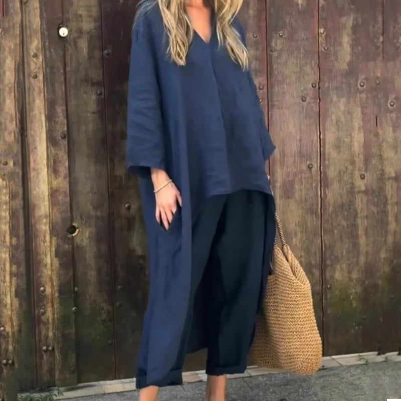 Asherina - Loose V-Neck 2-Piece Set