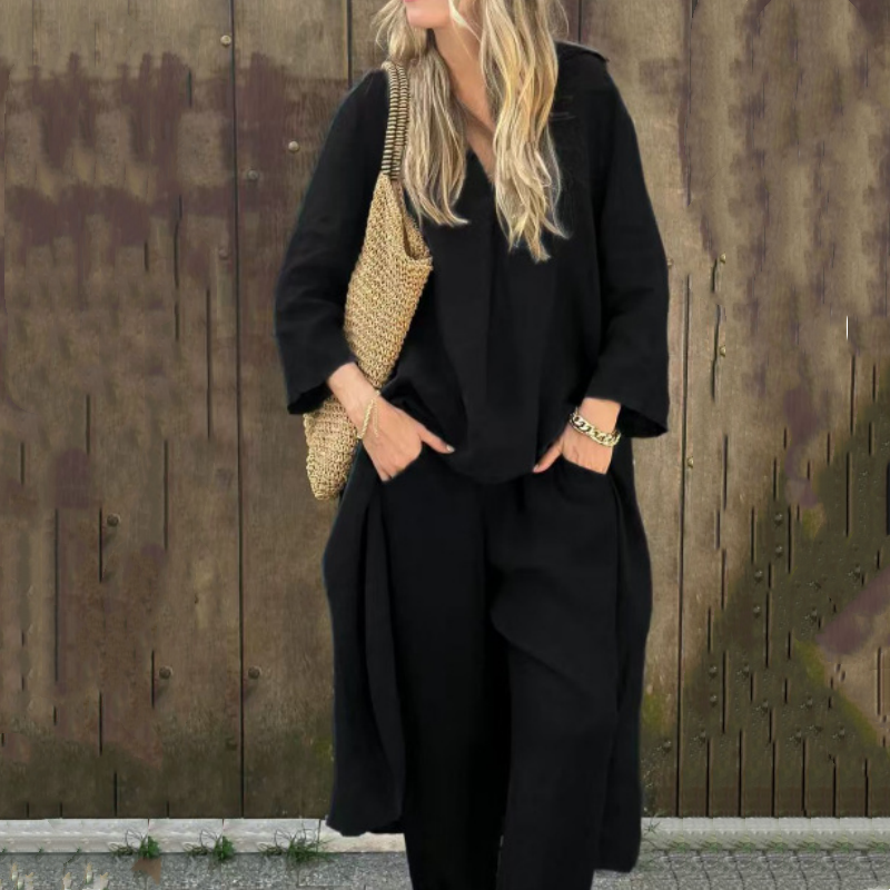 Asherina - Loose V-Neck 2-Piece Set