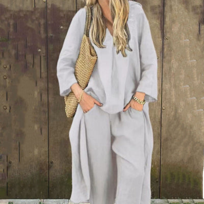 Asherina - Loose V-Neck 2-Piece Set
