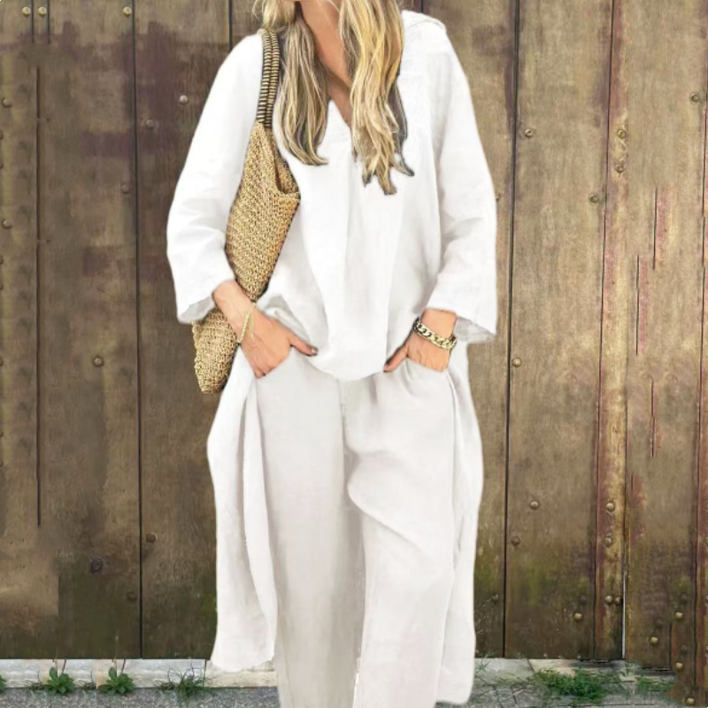 Asherina - Loose V-Neck 2-Piece Set